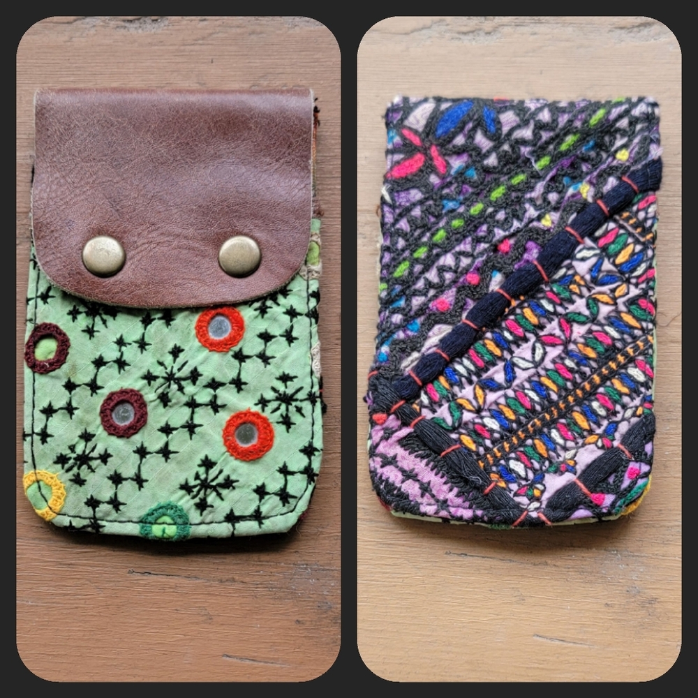 🧠🍳 Free People Boho Embroidered Repurposed vtg banjara hippie Wallet card case